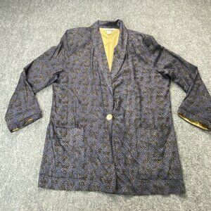 VTG 90s Kensington Square Blazer Women's L Blue‎ Geometric USA Tailored Office